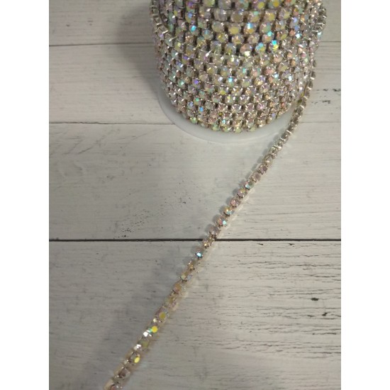 Нить стразовая стекло 4 мм SS16 серебряная AB, цена за 50 см